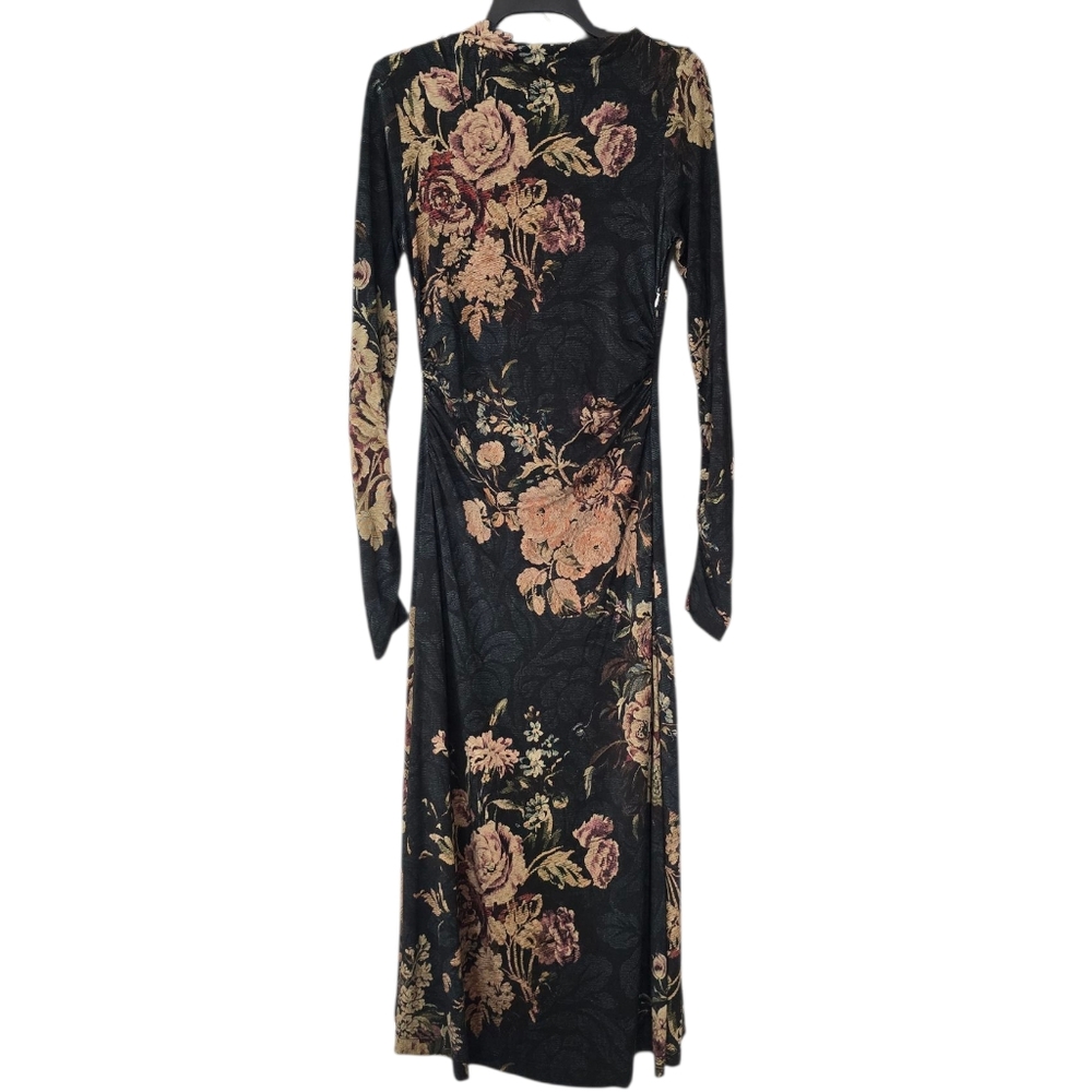 Floral Dark Tapestry Print Long Sleeve  Maxi Dress Size XS